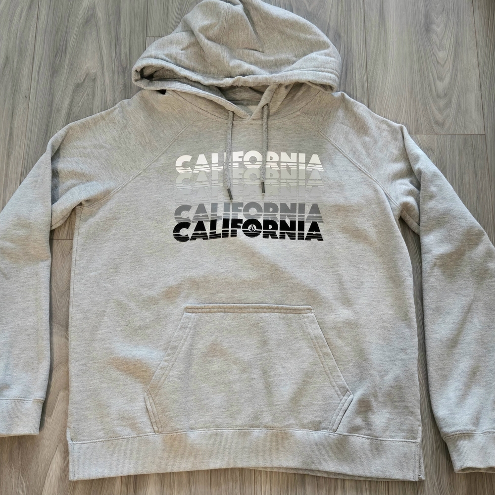 Volcom California Logo Spellout Pullover Hoodie Women's Size Large Gray EUC